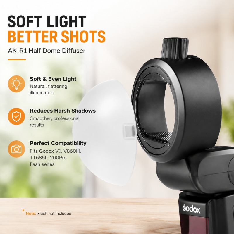 Barn Door Modifier - Half‑dome Flash‑diffuser & Barn‑door Light‑modifier Suited