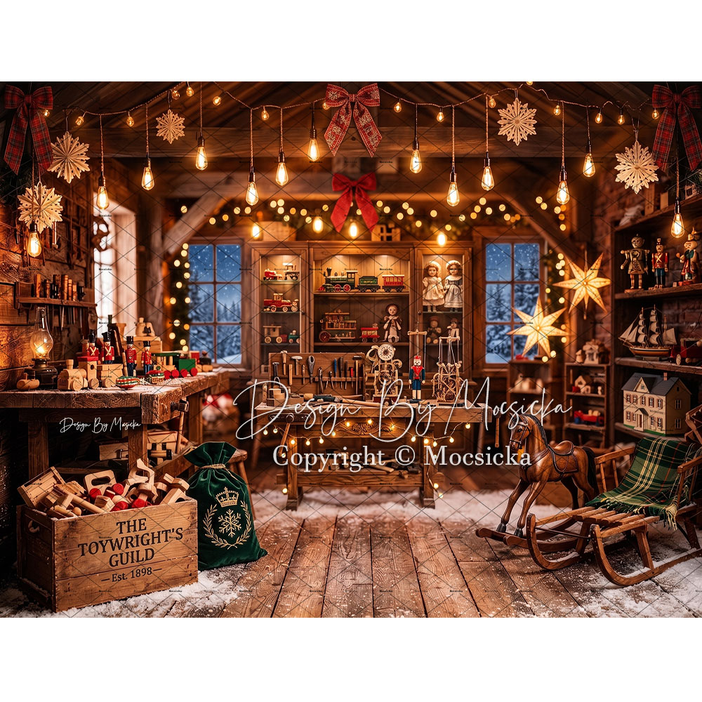 Photography Lighting Workshops - Mocsicka Santa Claus Toy Workshop Backdrop