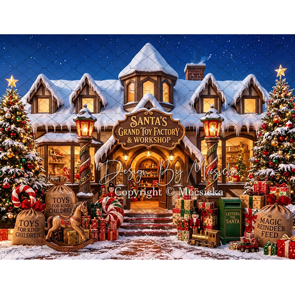 Photography Lighting Workshops - Mocsicka Snowy Santa Workshop House Backdrop